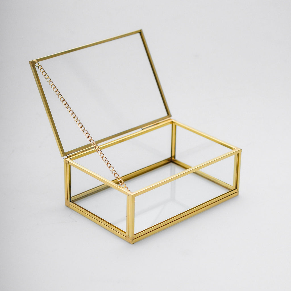 Ring Jewelry Accessories Box Glass Brass Gold 6x4x2" Christmas Gift