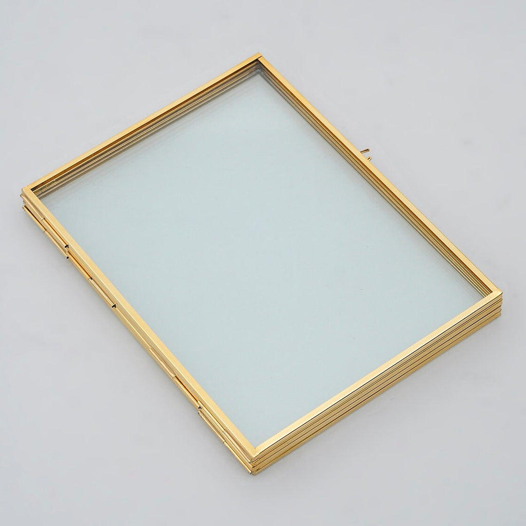 8x6" Floating Glass Frame Brass Desktop Photo Picture Double Tabletop Bilderrahmen Vertical Pretty Perfect For Pressed Flower Arrangement