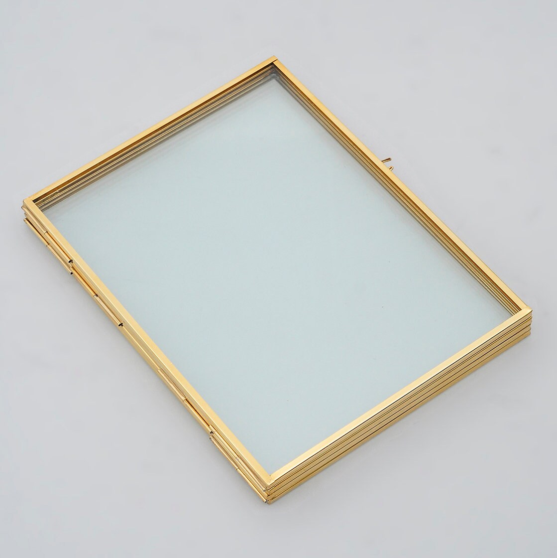 8x6" Floating Glass Frame Brass Desktop Photo Picture Double Tabletop Bilderrahmen Vertical Pretty Perfect For Pressed Flower Arrangement