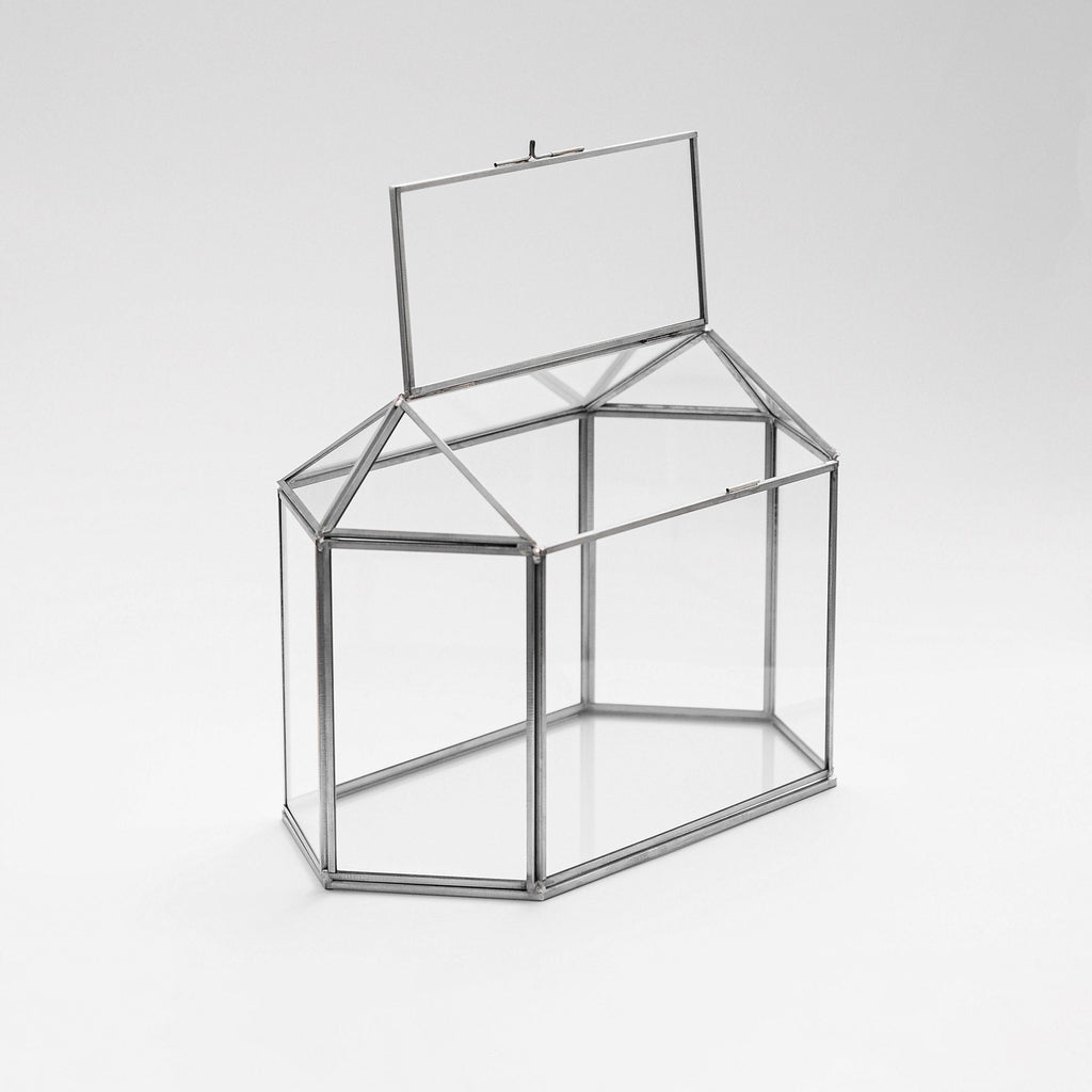 12x8x6 inch | Card Box Wedding Geometric Silver Glass Terrarium Reception Wish Well Keepsake Envelope Holder Display Gift