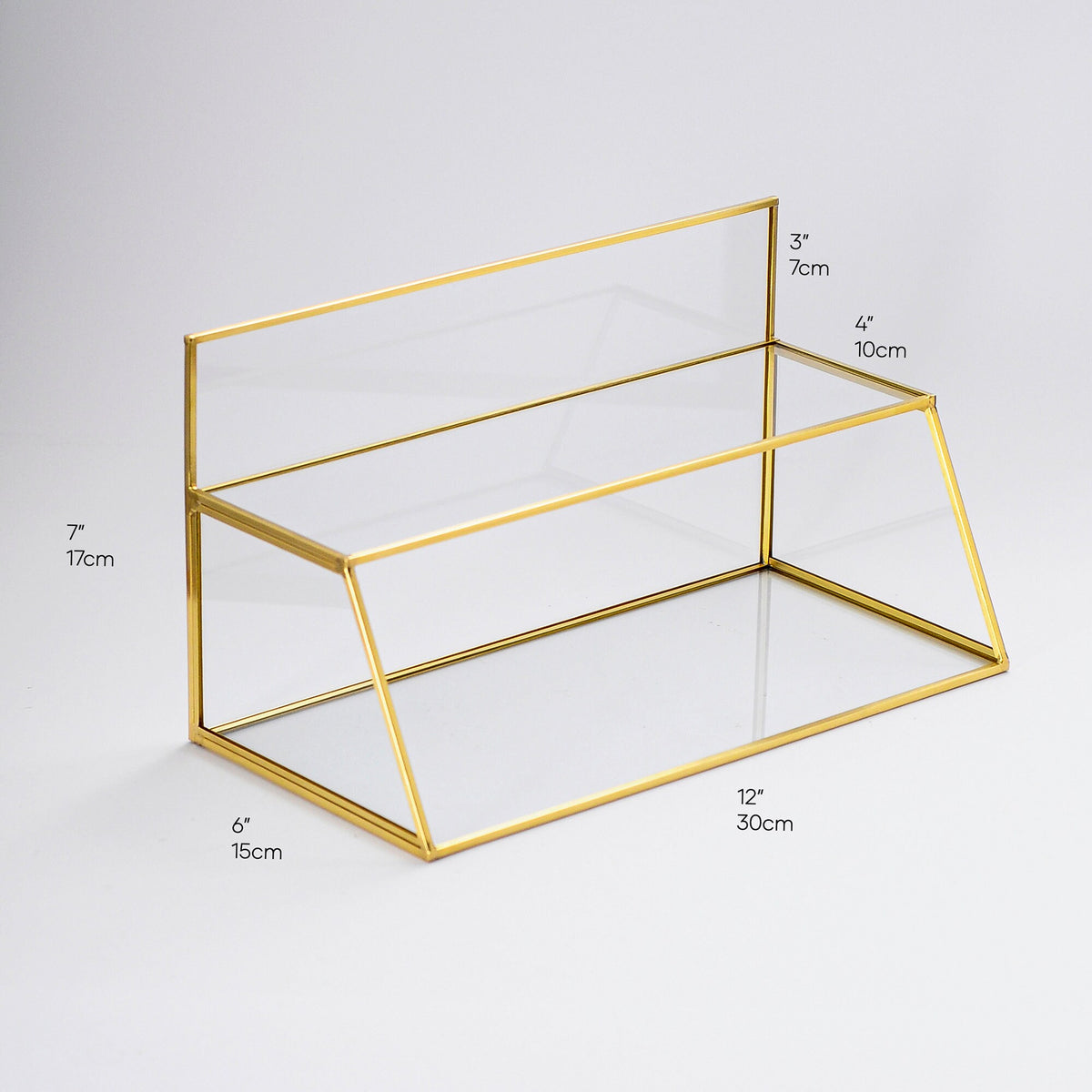 Pen Holder Makeup Jewelry Organizer Box Accessories Gold Brass Glass Wedding Keepsake Geometric Reception 12x7x6" Christmas Gift