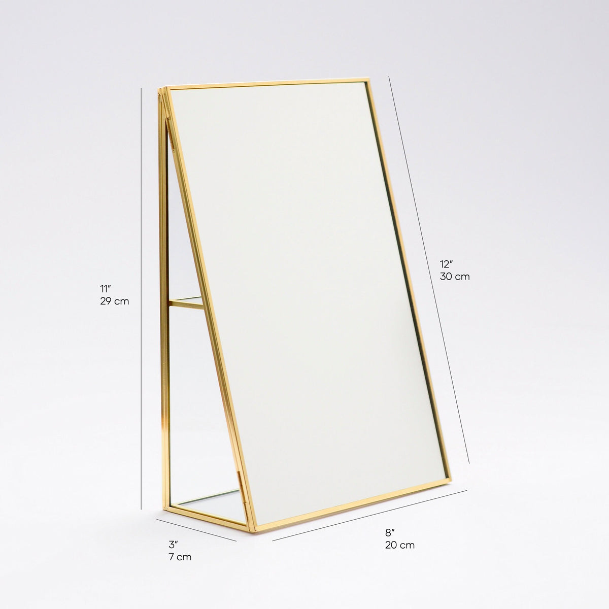 12x8x3" Vanity Makeup Mirror Desktop Brass Gold Organizer