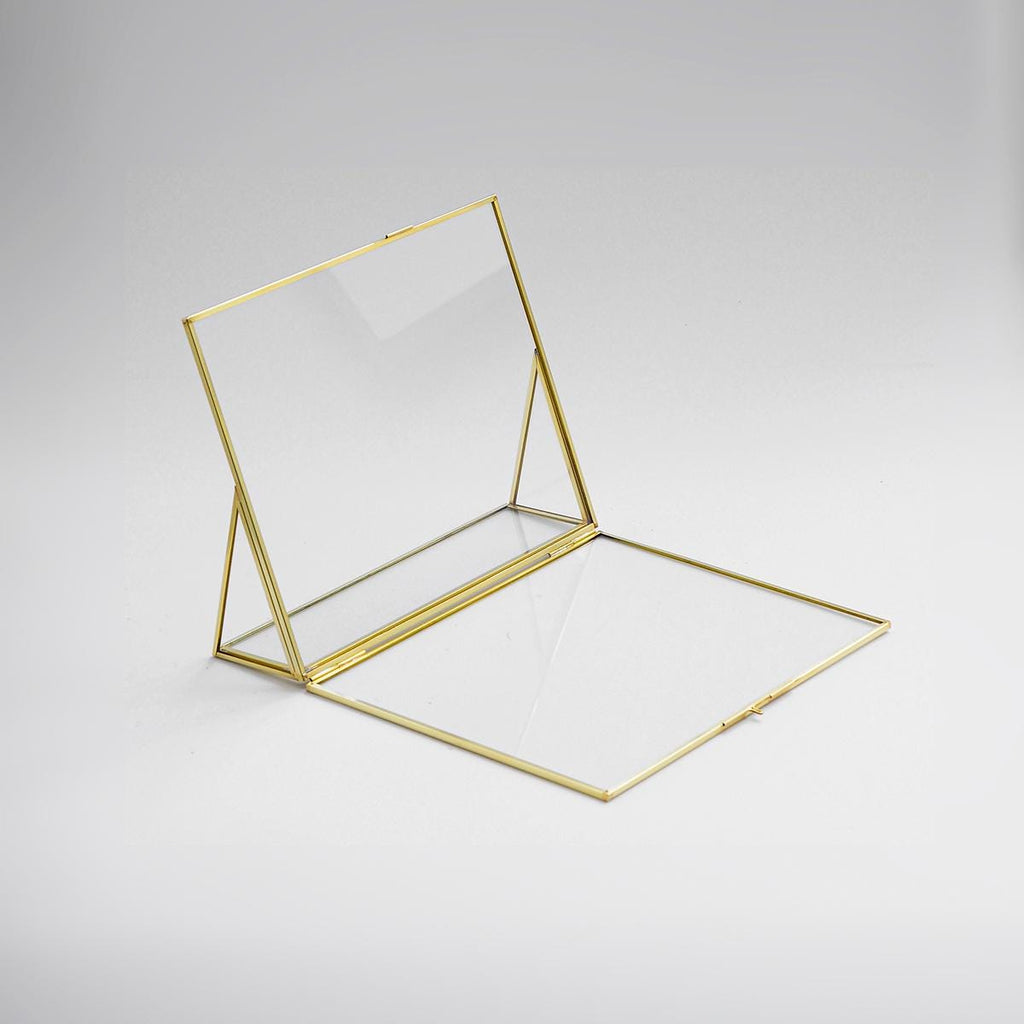 Floating Glass Frame Brass Desktop Photo Picture Double Tabletop Bilderrahmen Horizontal Vertical Pretty Perfect Pressed Flower Arrangement