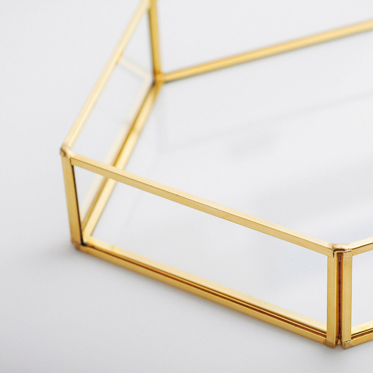12x8x2” Wedding Tray Makeup Organizer Glass Brass Gold