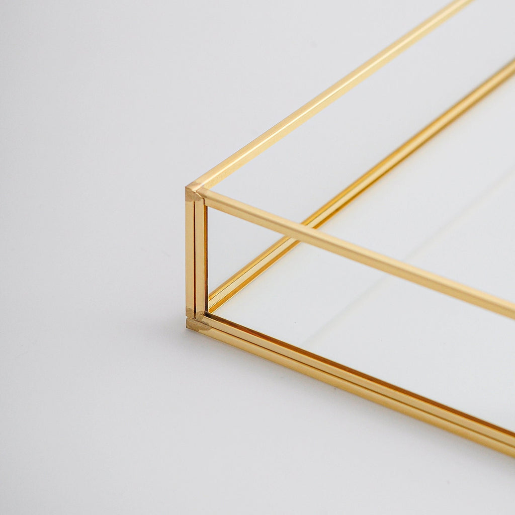 12x8x2" Wedding Tray Makeup Organizer Glass Brass Gold