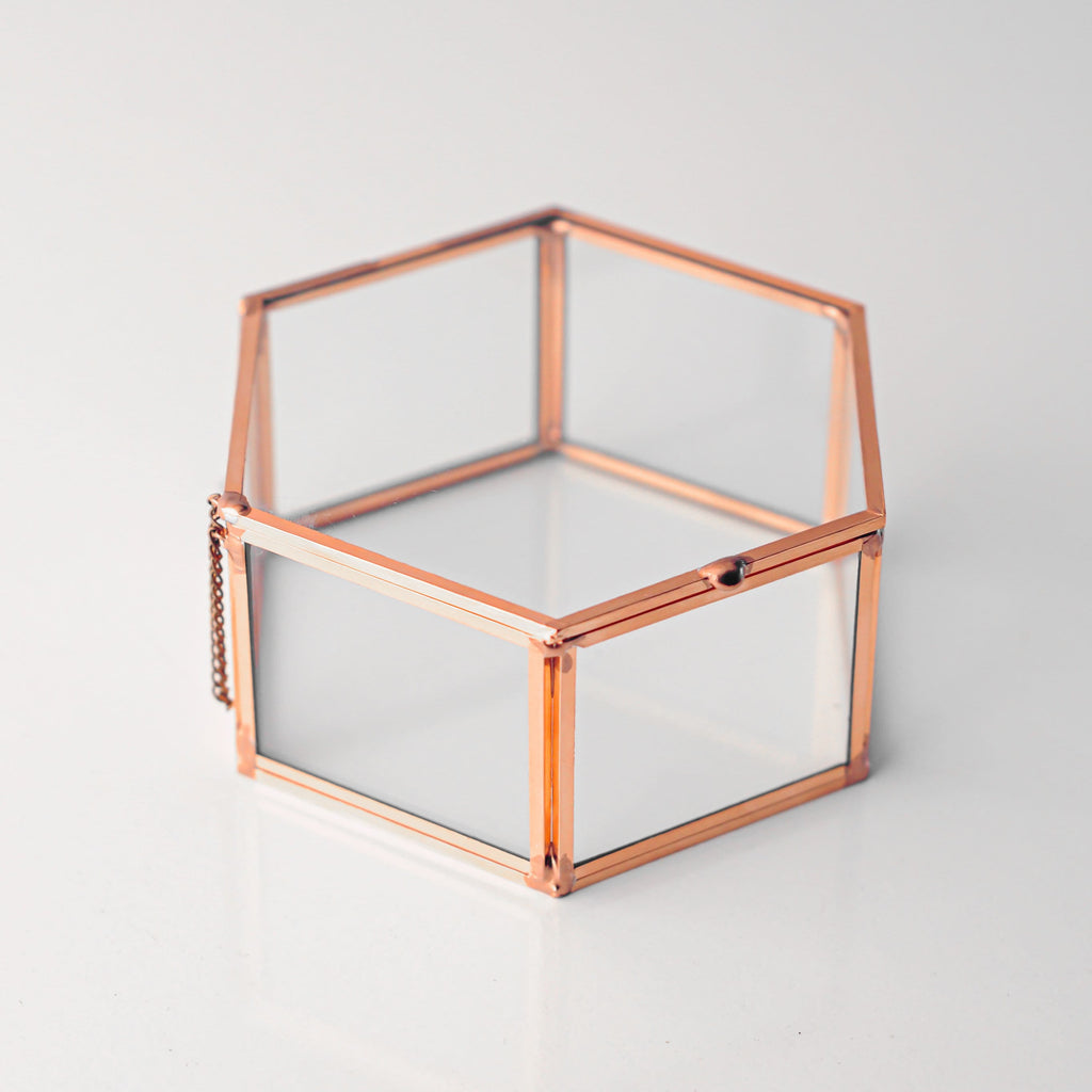Ring Jewelry Accessories Box Glass Copper Rose 5x4x2" Christmas Gift