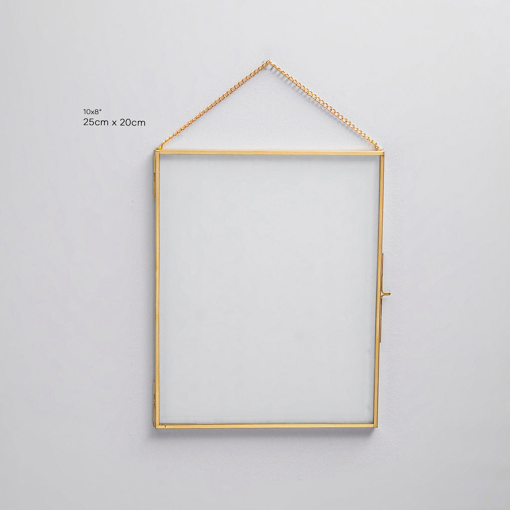 10x8” Floating Glass Frame Brass Gold Wall Hanging Photo Picture Double Bilderrahmen Vertical Pretty Perfect For Pressed Flower Arrangement