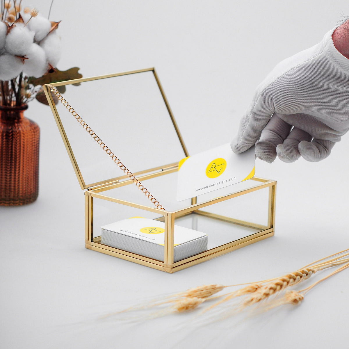 Ring Jewelry Accessories Box Glass Brass Gold 6x4x2" Christmas Gift