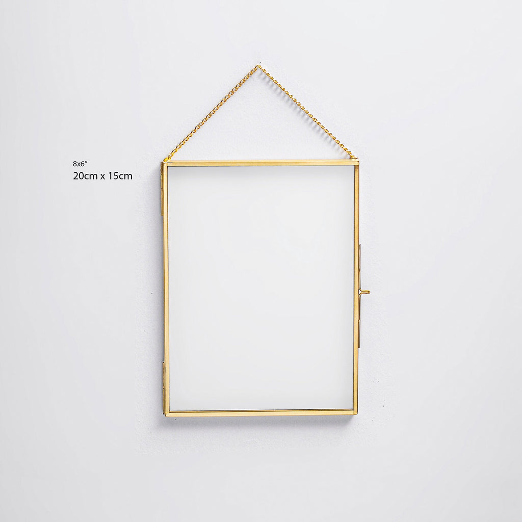 8x6” Floating Glass Frame Brass Gold Wall Hanging Photo Picture Double Bilderrahmen Vertical Pretty Perfect For Pressed Flower Arrangement
