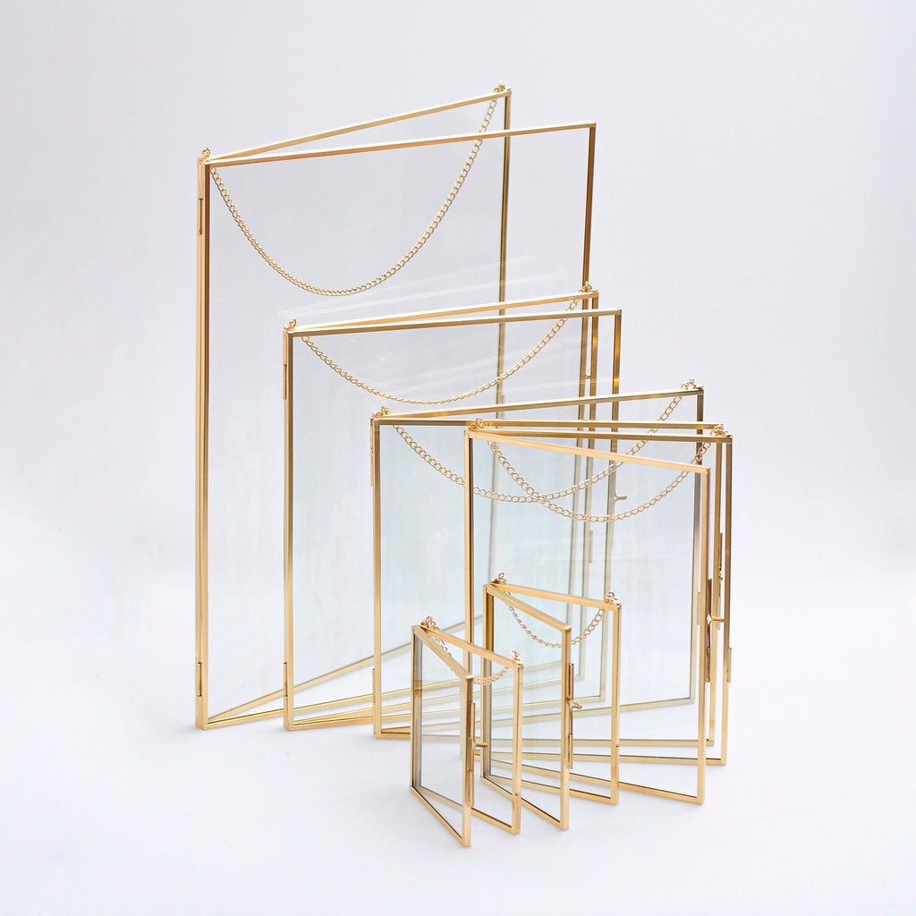 6 Pc Floating Glass Frame Brass Gold Wall Hanging Photo Picture Double Bilderrahmen Vertical Pretty Perfect For Pressed Flower Arrangement