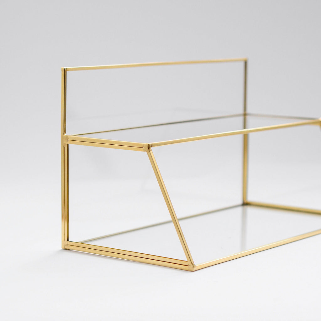 Pen Holder Makeup Jewelry Organizer Box Accessories Gold Brass Glass Wedding Keepsake Geometric Reception 12x7x6" Christmas Gift