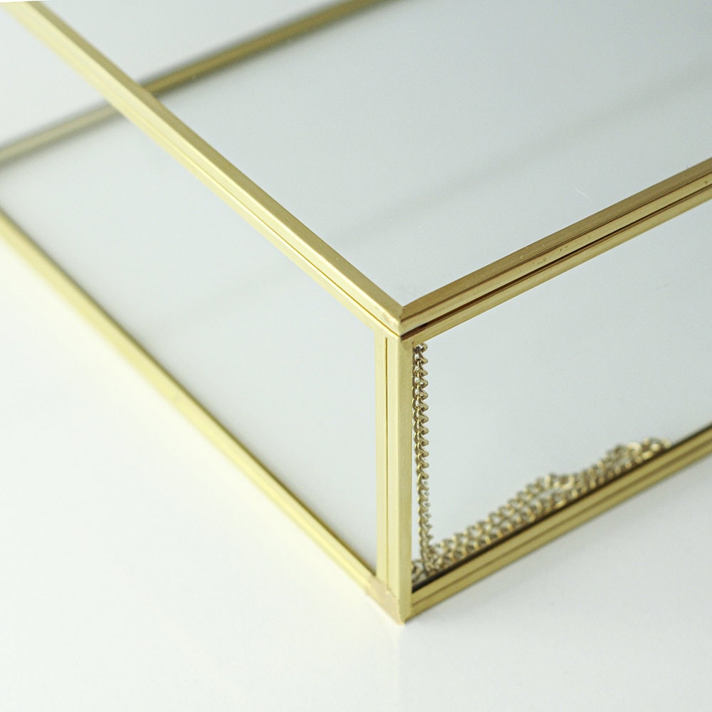 12x8x3" Display Case Glass Photo Box Brass Gold Card Customizable Personalizable Jewelry Wedding Bouquet Keepsake Organizer Christmas Gift