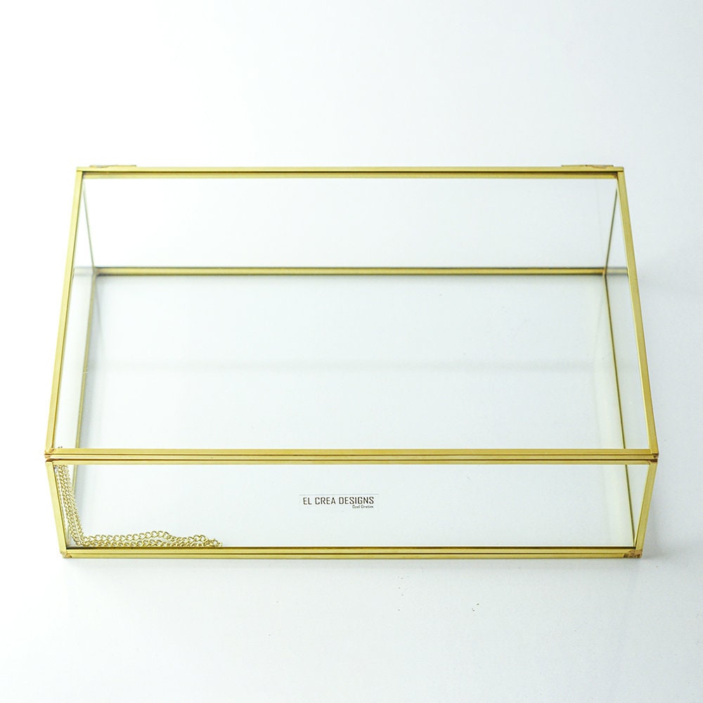 12x8x3" Display Case Glass Photo Box Brass Gold Card Customizable Personalizable Jewelry Wedding Bouquet Keepsake Organizer Christmas Gift