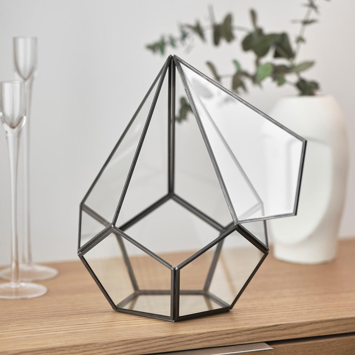Glass Terrarium | Geometric | Large | Wedding Centerpiece | Card Box | Table Decor | Modern Vase | Container | Black Anthracite