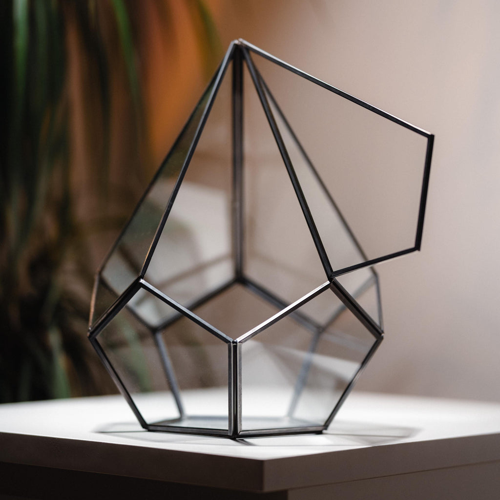 Glass Terrarium | Geometric | Large | Wedding Centerpiece | Card Box | Table Decor | Modern Vase | Container | Black Anthracite