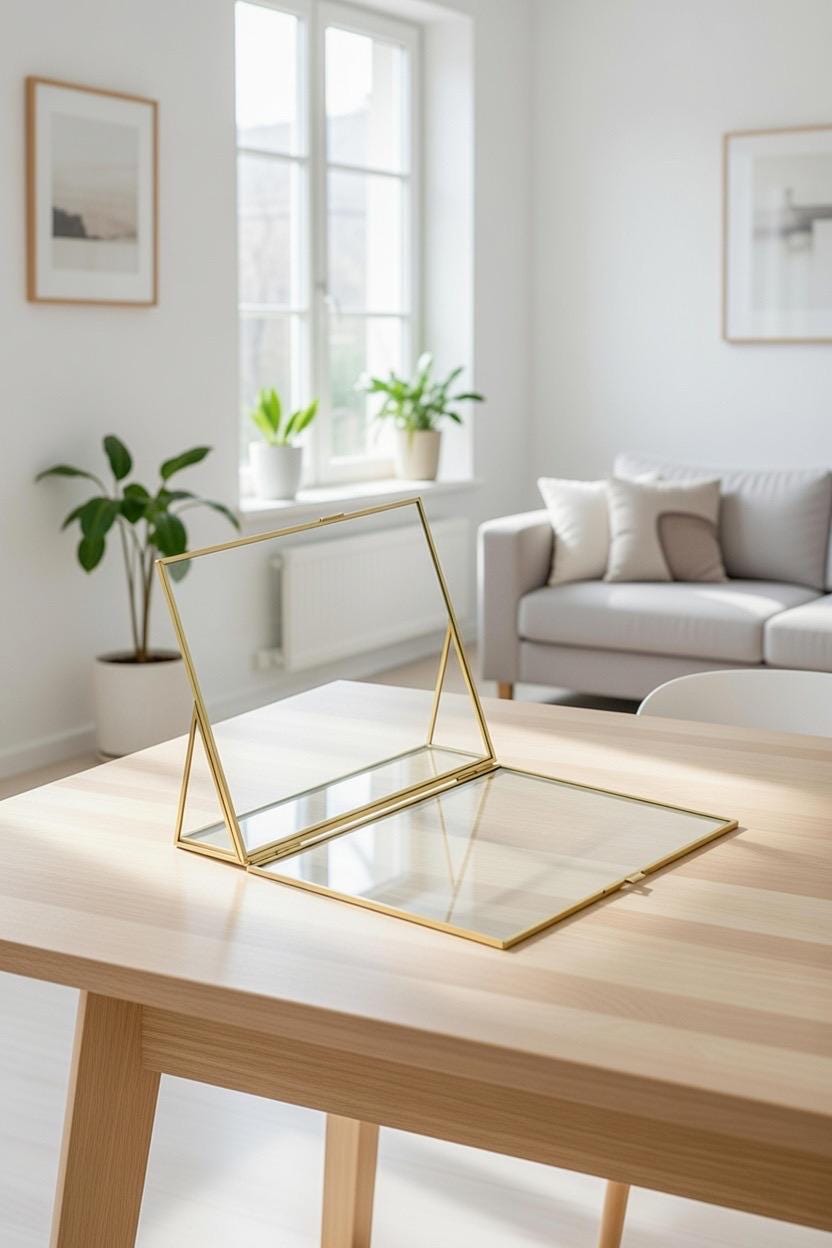 10x8" Floating Glass Frame Brass Desktop Photo Picture Double Tabletop Bilderrahmen Vertical Pretty Perfect For Pressed Flower Arrangement