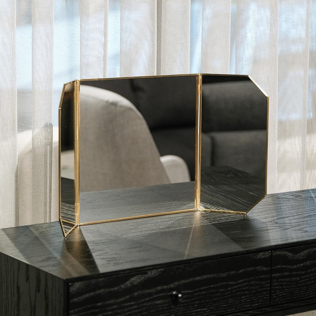24x12" Wall-Mounted Desktop Vanity Makeup Mirror Brass Gold Decorative Scandinavian Portable Bedroom Bohemian Modern Decor Christmas Gift