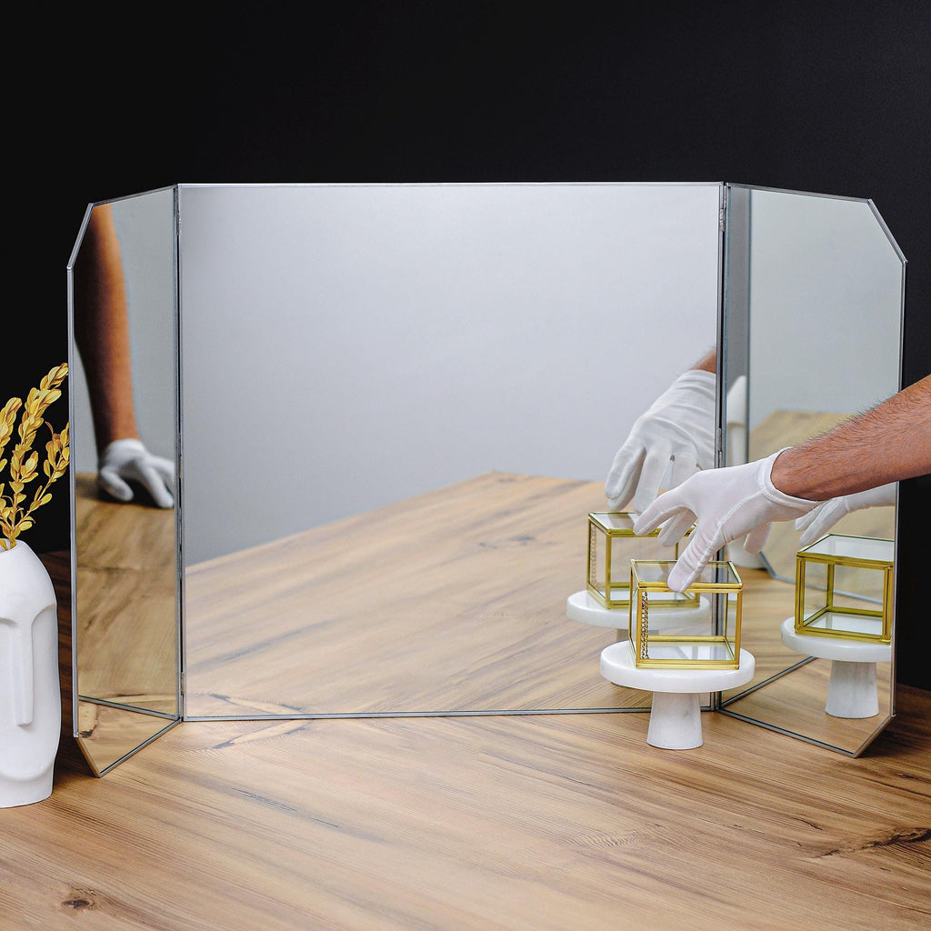 40x18" Vanity Makeup Mirror Brass Desktop Tabletop  Desk Gold Decorative Scandinavian Portable Bedroom Bohemian Modern Decor Christmas Gift