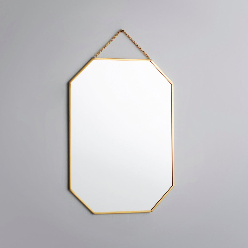 12x8" Brass Mirror Wall Hanging Bathroom Bohemian Decoration Nordic Style Makeup Gold With Decorative Wall Hanger
