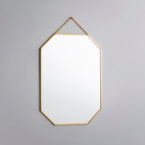 12x8" Brass Mirror Wall Hanging Bathroom Bohemian Decoration Nordic Style Makeup Gold With Decorative Wall Hanger