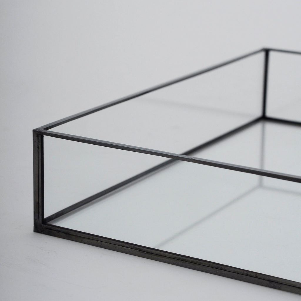10x6x2” Wedding Tray Makeup Organizer Glass Black