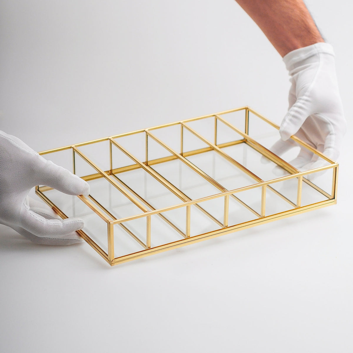 Jewelry Watch Organizer Box Accessories Makeup Gold Brass Glass Wedding Keepsake Geometric Card Reception 12x8x2"