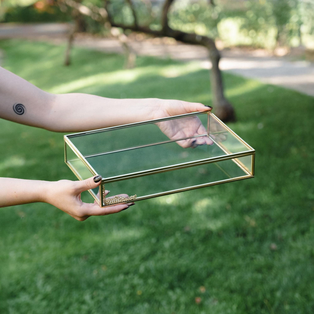 Glass Box Display Case Photo Brass Black Gold Card Customized Personalized Jewelry Wedding Bouquet Keepsake Organizer Christmas Gift