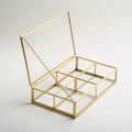Jewelry Watch Organizer Box Accessories Makeup Gold Brass Glass Wedding Keepsake Geometric Card Reception 10x6x2"