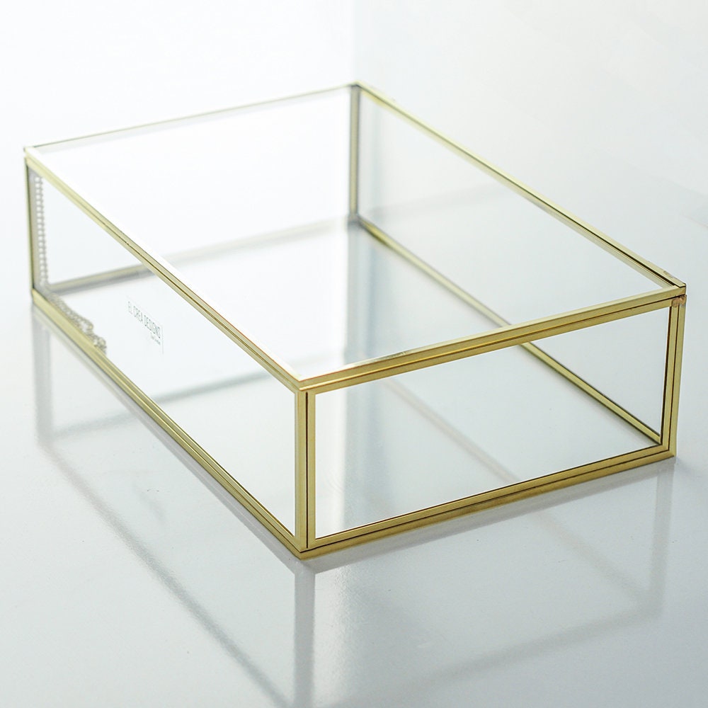 12x8x3" Display Case Glass Photo Box Brass Gold Card Customizable Personalizable Jewelry Wedding Bouquet Keepsake Organizer Christmas Gift