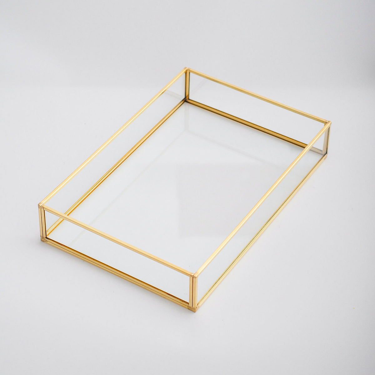 12x8x2" Wedding Tray Makeup Organizer Glass Brass Gold