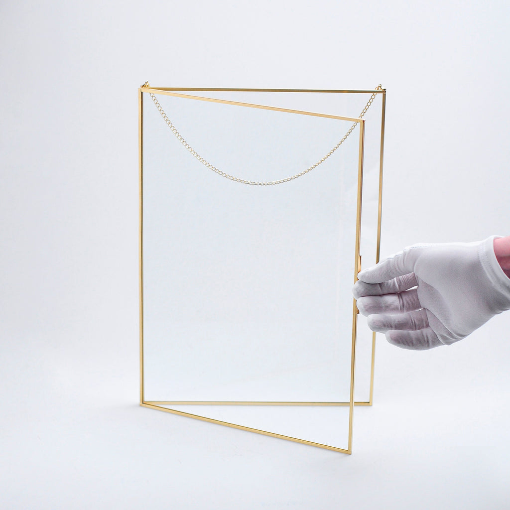 14x10" Floating Glass Frame Brass Gold Wall Hanging Photo Picture Double Bilderrahmen Vertical Pretty Perfect For Pressed Flower Arrangement
