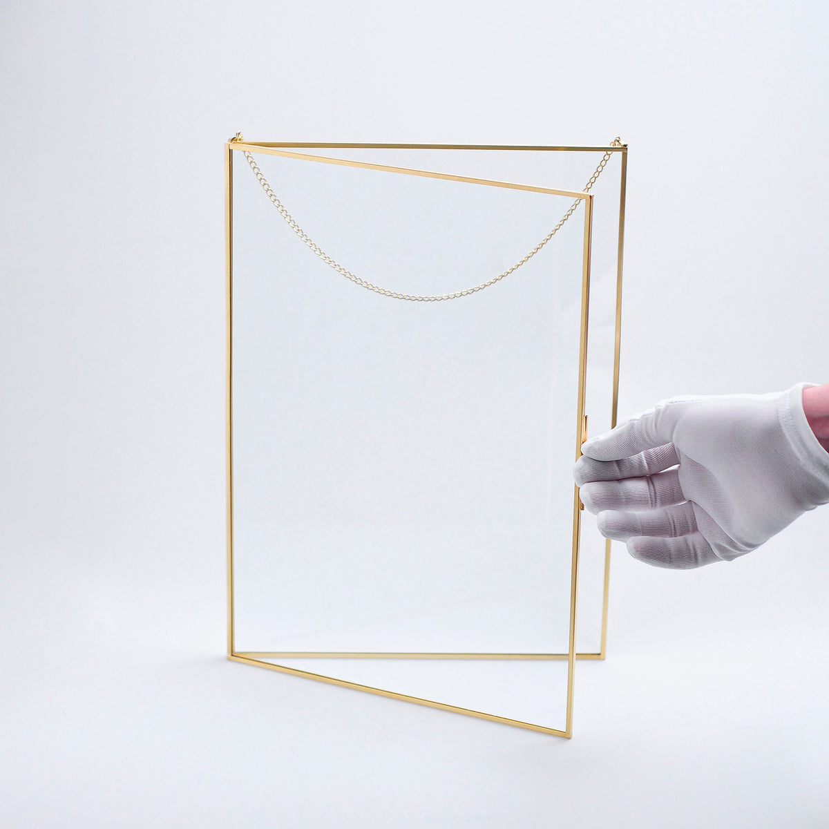 14x10" Floating Glass Frame Brass Gold Wall Hanging Photo Picture Double Bilderrahmen Vertical Pretty Perfect For Pressed Flower Arrangement