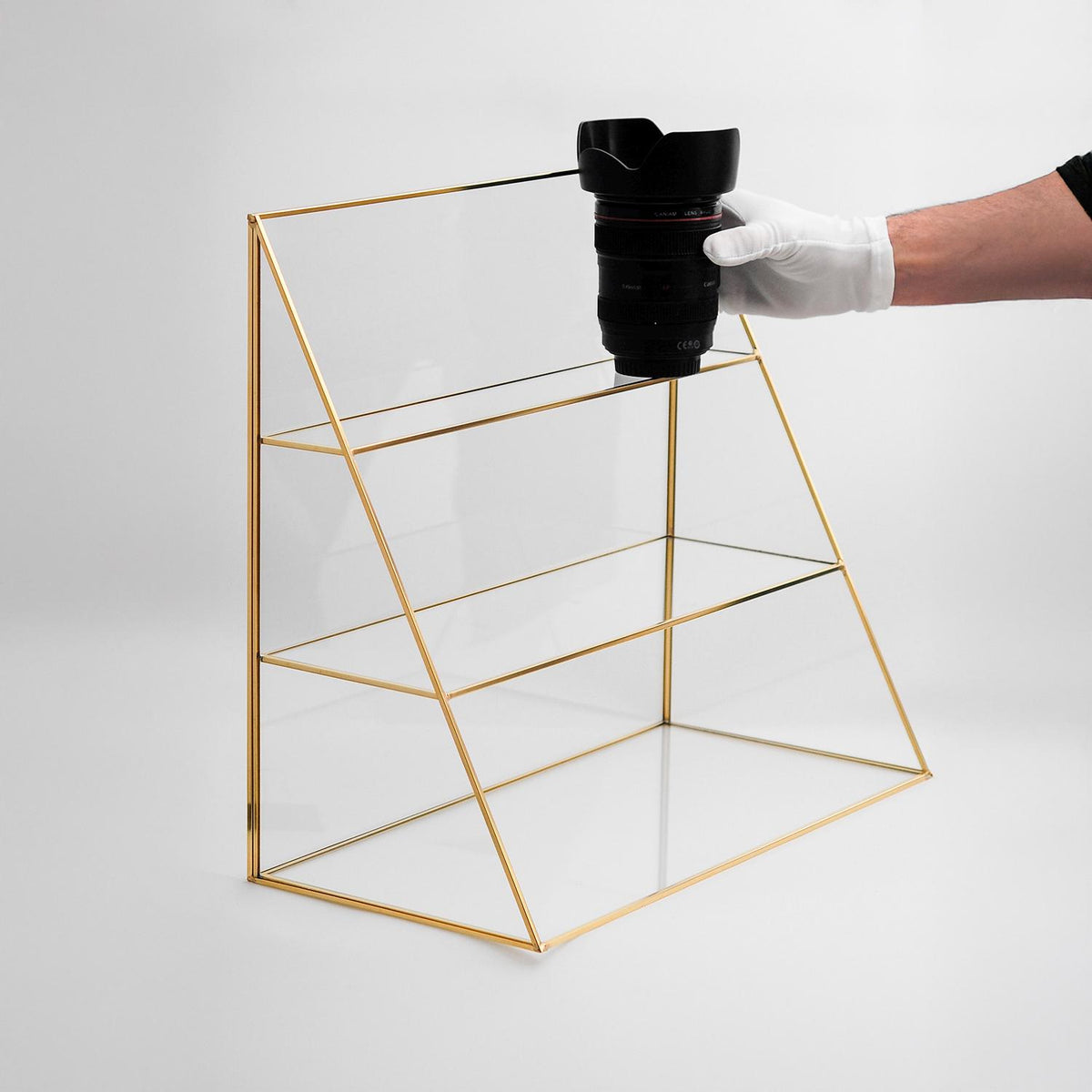 Pen Holder Makeup Jewelry Organizer Box Accessories Gold Brass Glass Wedding Keepsake Geometric Reception 18x16x8" Christmas Gift