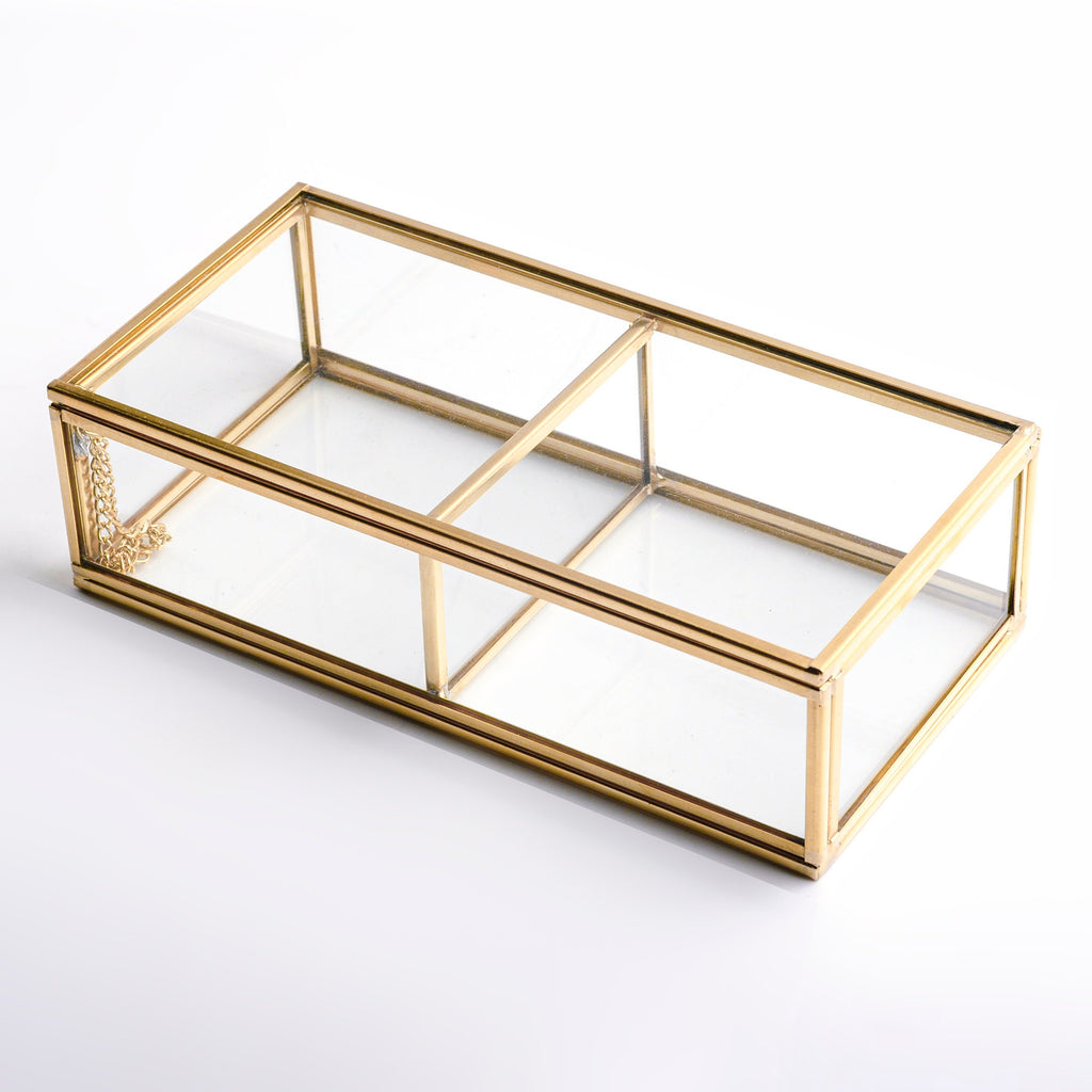 Ring Jewelry Accessories Box Glass Brass Gold 8x4x2" Christmas Gift