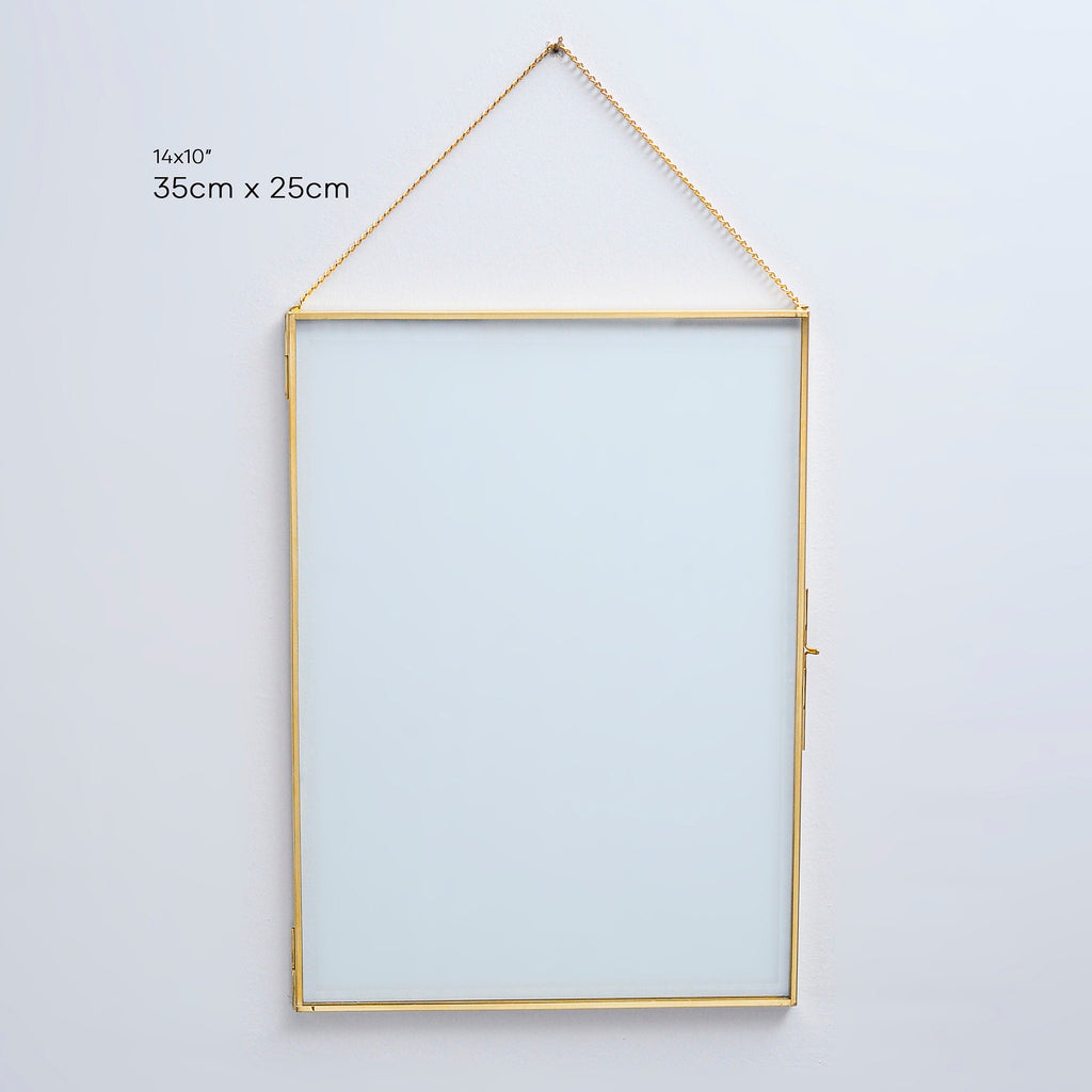 14x10" Floating Glass Frame Brass Gold Wall Hanging Photo Picture Double Bilderrahmen Vertical Pretty Perfect For Pressed Flower Arrangement