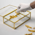 Gold Glass Keepsake Box with Photo Frame Lid, Handmade Brass Jewelry Storage, Pressed Flower Display, Wedding Memory Box