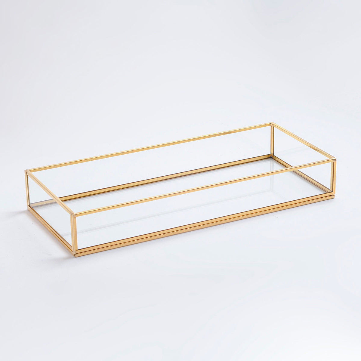 14x6x2” Wedding Tray Makeup Organizer Glass Brass Gold