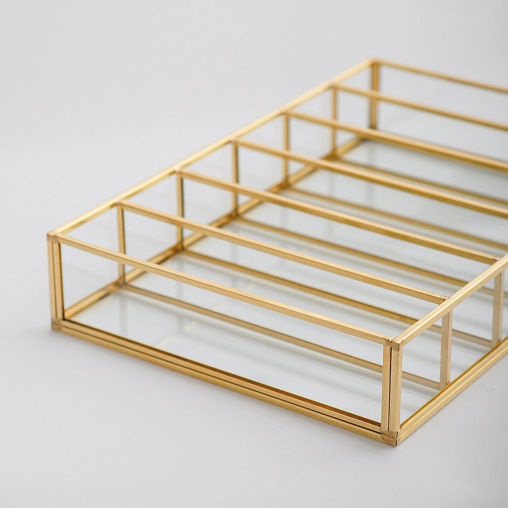 Jewelry Watch Organizer Box Accessories Makeup Gold Brass Glass Wedding Keepsake Geometric Card Reception 12x8x2"