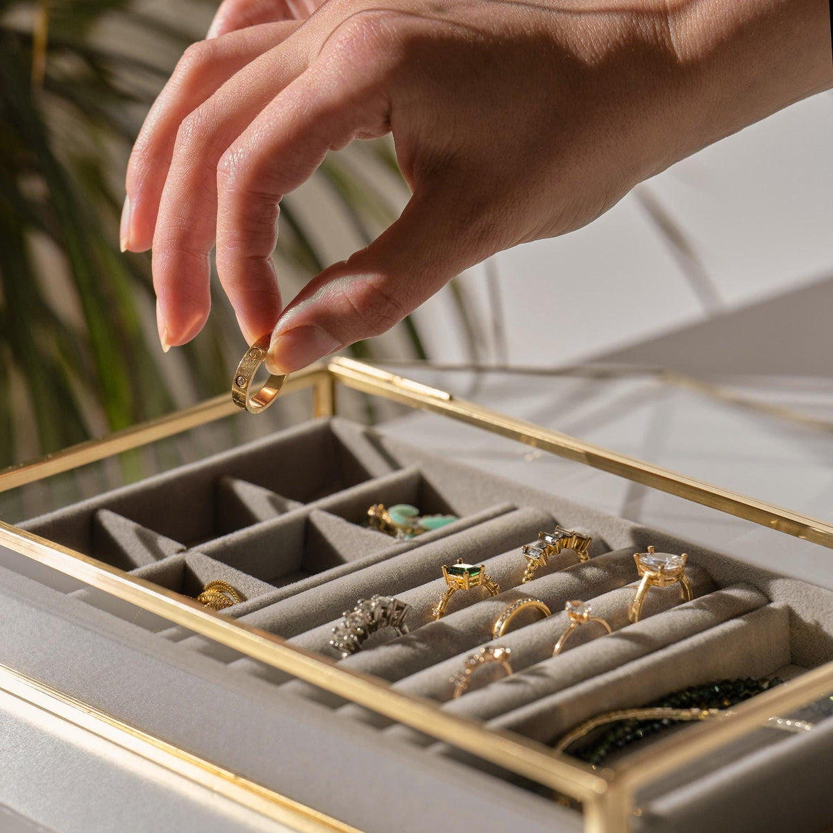 Jewelry Box | Velvet Lined Organizer | Handmade | Brass & Gold Glass | Minimalist | Elegant Storage | Personalized Gift | Valentine’s Day