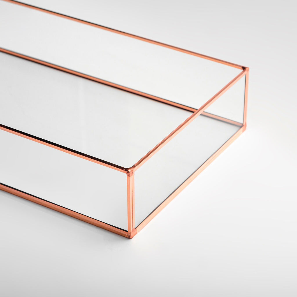 10x6x2” Wedding Tray Makeup Organizer Glass Copper Rose