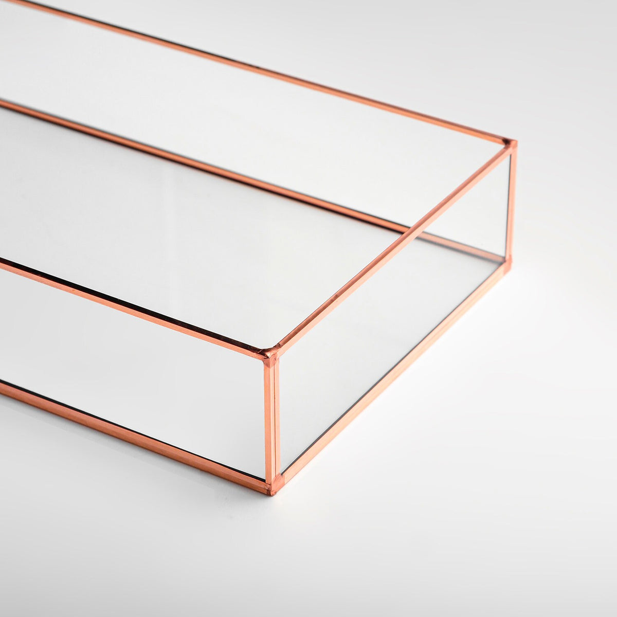 10x6x2” Wedding Tray Makeup Organizer Glass Copper Rose