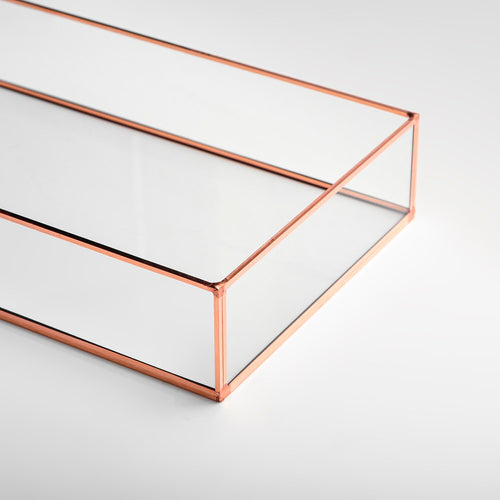 10x6x2” Wedding Tray Makeup Organizer Glass Copper Rose