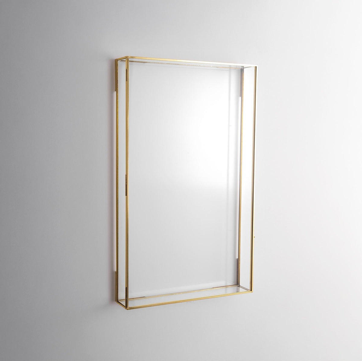 12x20x2 inch | Jewelry Display Showcase | Wall Hanging | Glass Box | Brass | Gold