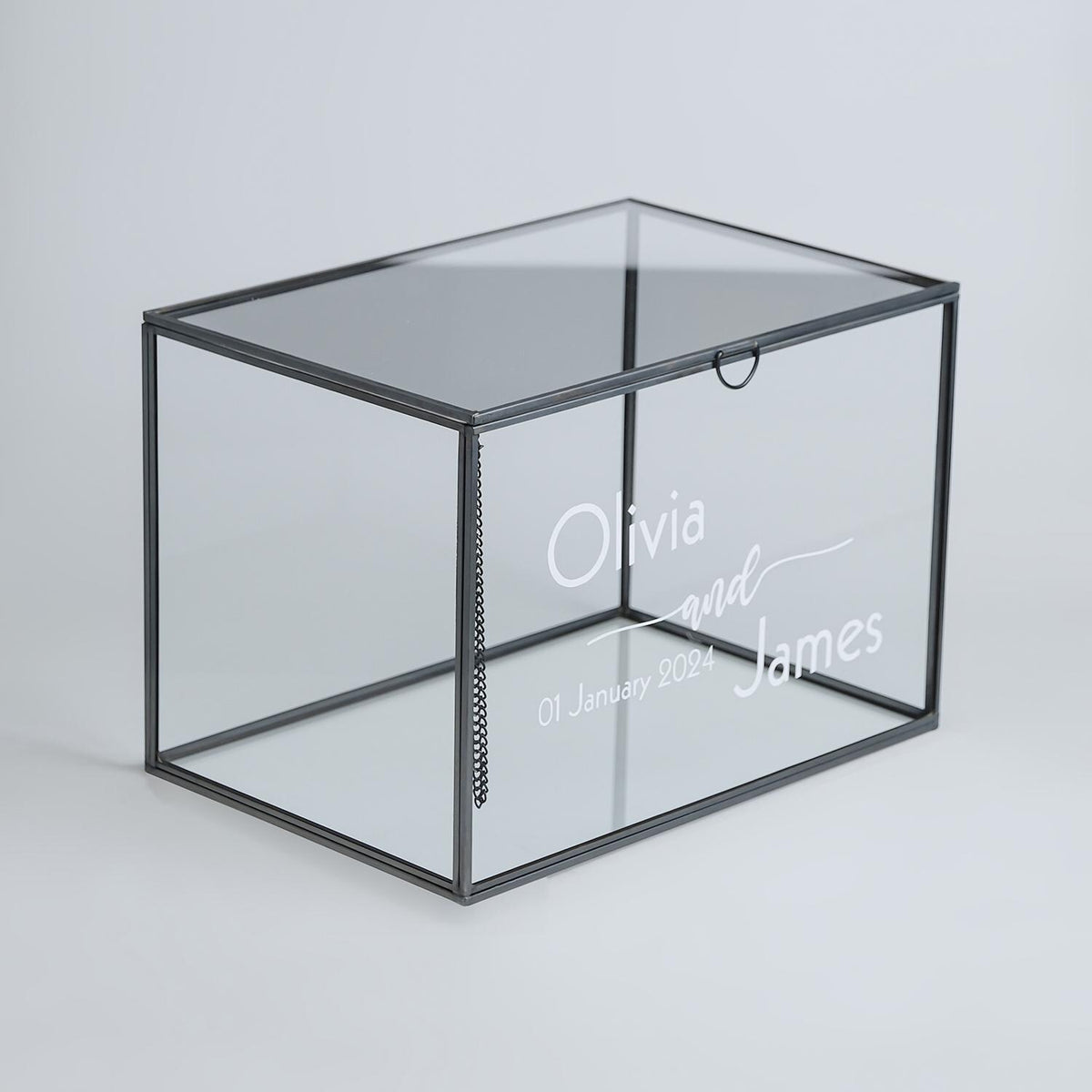 12x8x8" Wedding Card Box Glass Personalized Anthracite Black Memory Photo Gift Display Case Customizable Gold Brass Silver Copper Rose