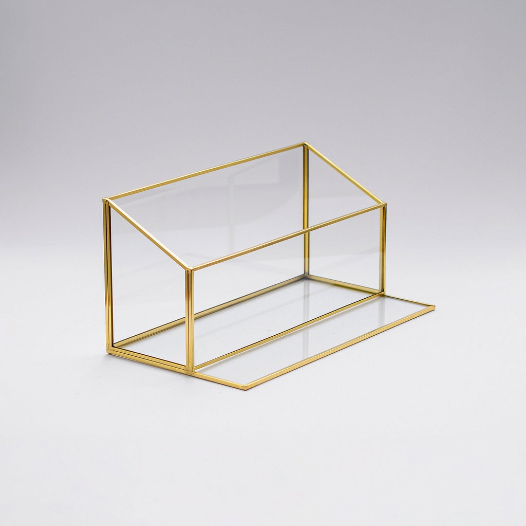 Pen Holder Makeup Jewelry Organizer Box Accessories Gold Brass Glass Wedding Keepsake Geometric Reception 12x7x6" Christmas Gift