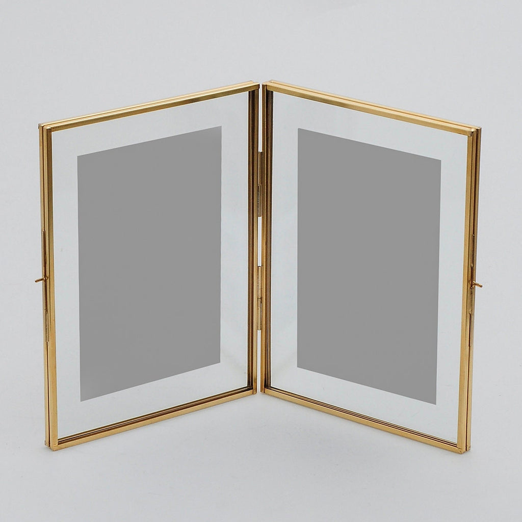 8x6" Floating Glass Frame Brass Desktop Photo Picture Double Tabletop Bilderrahmen Vertical Pretty Perfect For Pressed Flower Arrangement