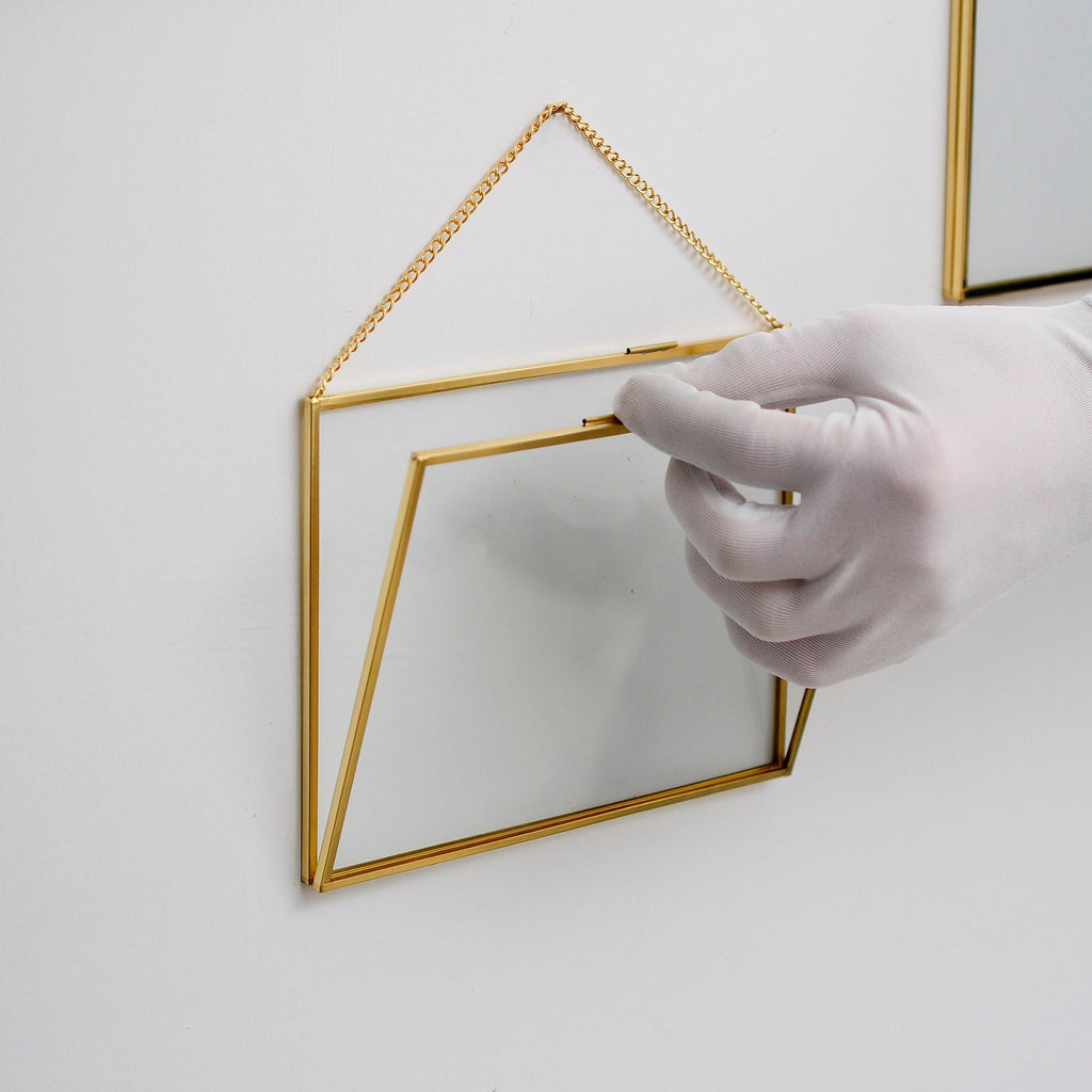 8x6" Floating Glass Frame Brass Gold Wall Hanging Photo Picture Double Bilderrahmen Horizontal Pretty Perfect For Pressed Flower Arrangement