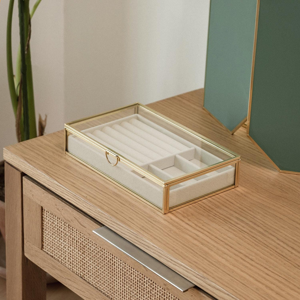 Jewelry Box | Velvet Lined Organizer | Handmade | Brass & Gold Glass | Minimalist | Elegant Storage | Personalized Gift | Valentine’s Day