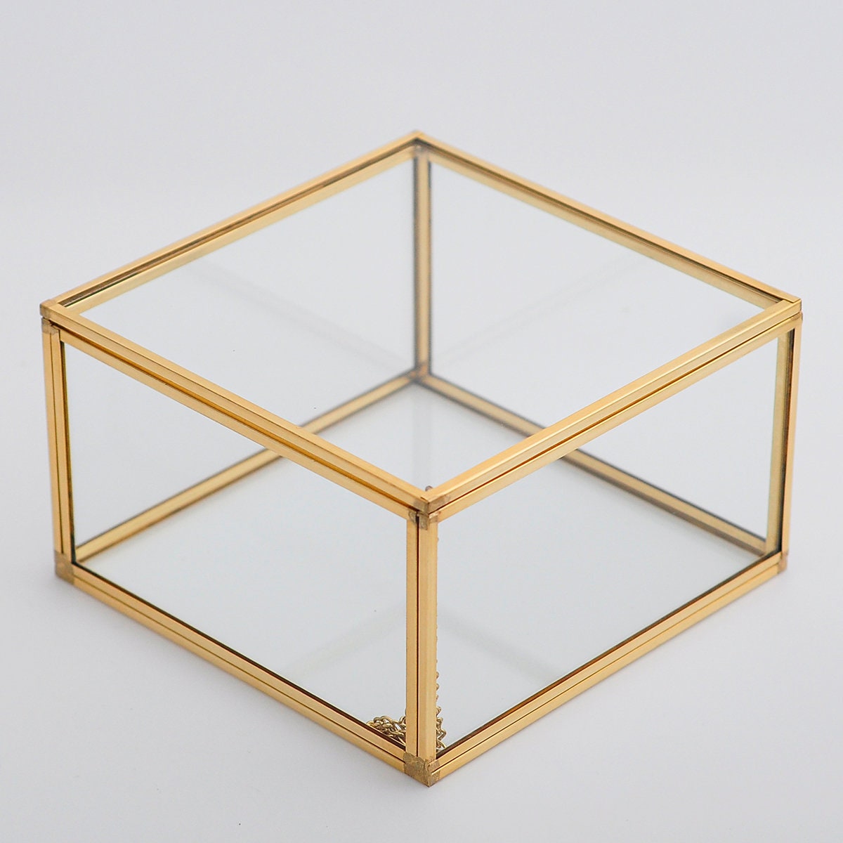 6x6x3" Display Case Glass Photo Box Brass Gold Card Customizable Personalizable Jewelry Wedding Bouquet Keepsake Organizer Christmas Gift