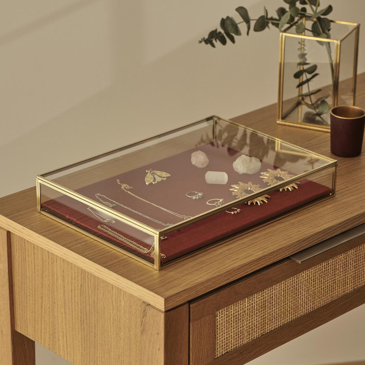 Jewelry Display Showcase | Glass Box | Brass & Gold